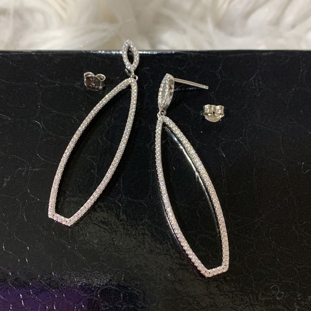 CZ crusted STERLING Silver 925 drop earrings marquise-shaped NWOT